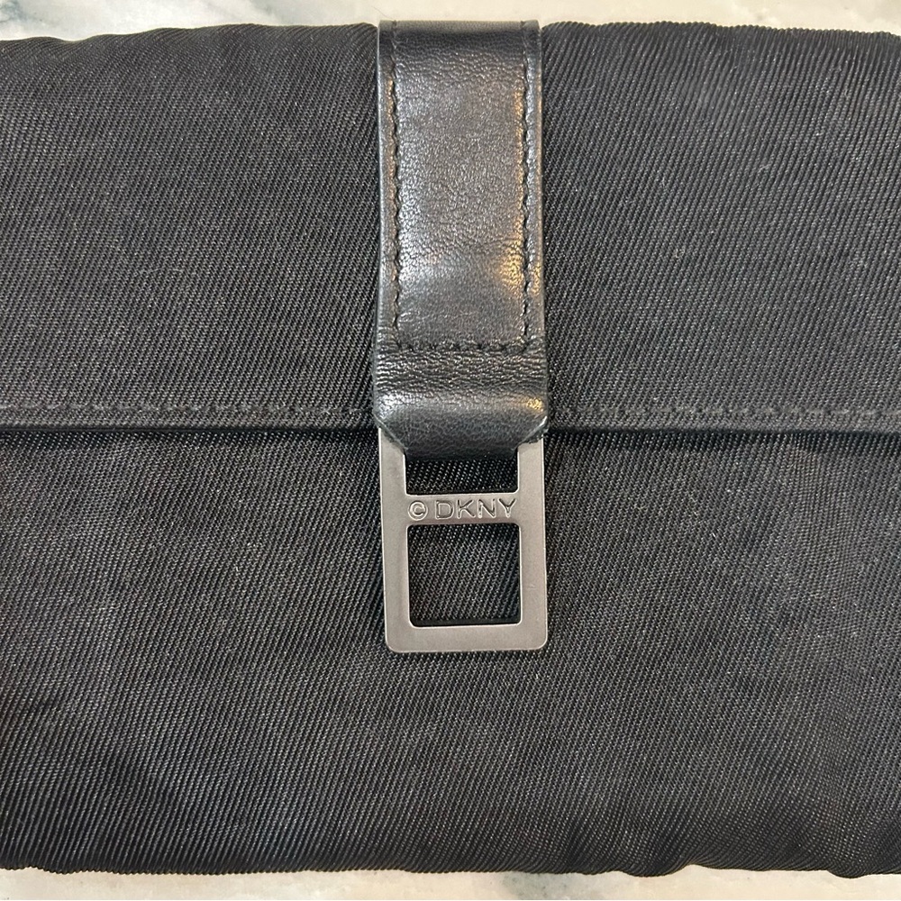 DKNY Black Twill & Leather Vintage Wallet Clutch – Y2K Era - Picture 2 of 12